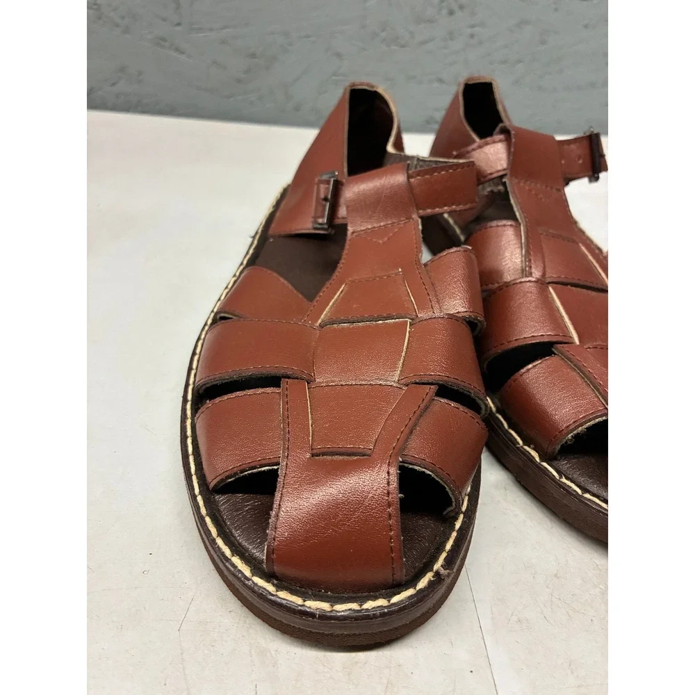 Neptun Fisherman Woven Leather Sandals Mens 7 Brown Vintage Made in Poland Shoes
